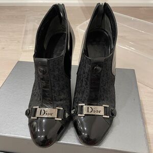 Dior Black Heeled Boots with Silver Accents